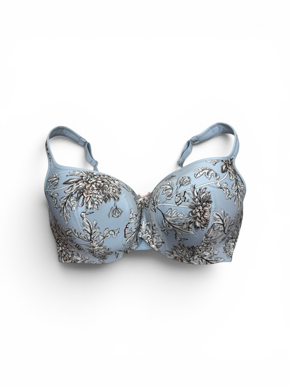 Cacique Lightly Lined Powder Blue Floral Balconette Underwire Bra size 38F